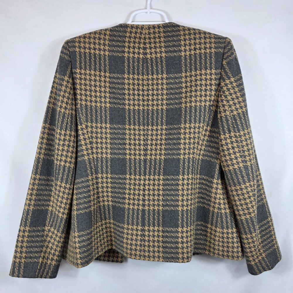 Vintage Kasper Wool Blend Skirt Suit Size 8 Gray & Yellow Plaid Jacket Gray Skir - Picture 10 of 15